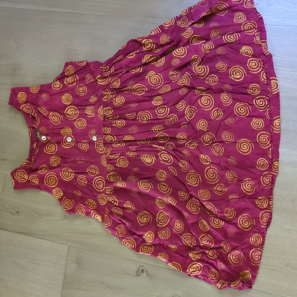 Coco International Batik Sleeveless Dress Burgundy and Gold Print Size 2X